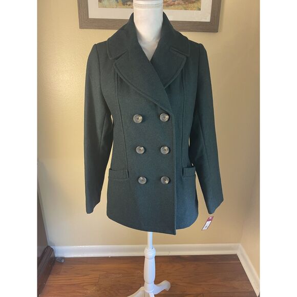 NWT Merona Womens Dark Green Peacoat S Classic Preppy Wool Blend Cozy Outerwear - Picture 13 of 13